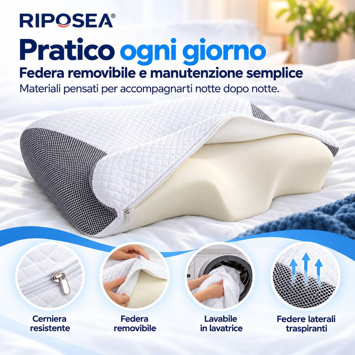 RIPOSEA Forma - Cuscino Cervicale Ergonomico in Memory Foam