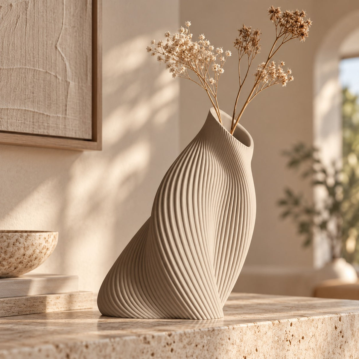 FLUVA Beige sabbia, altezza prevista 25 cm, composizione di fiori secchi - visualizzazione illustrativa