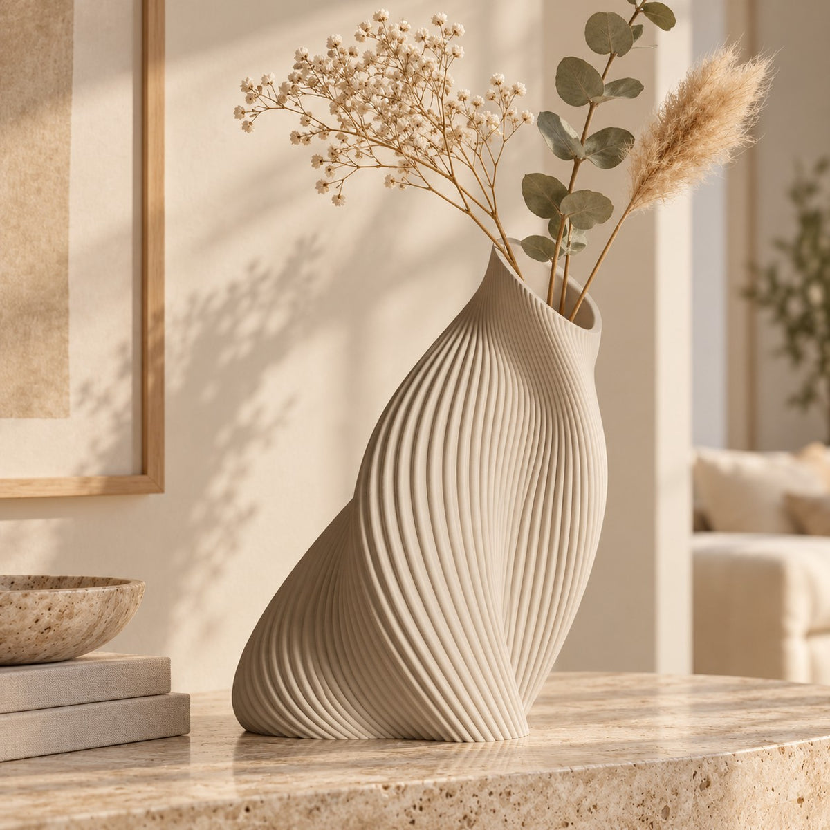 FLUVA Beige sabbia, altezza prevista 35 cm, composizione di fiori secchi - visualizzazione illustrativa