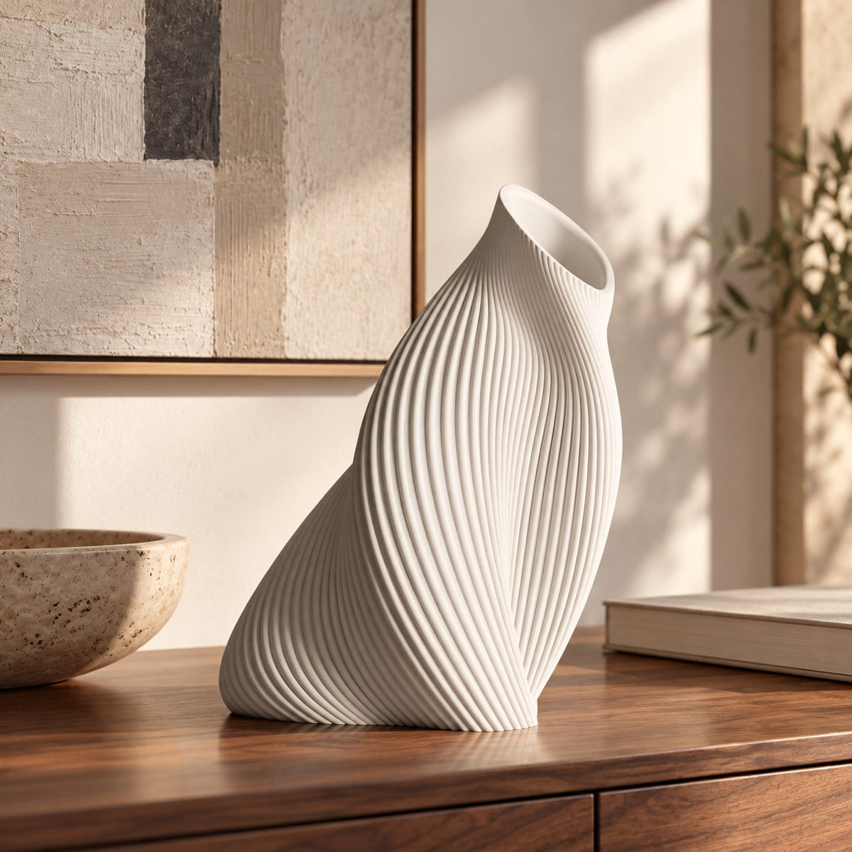 FLUVA Bianco, altezza prevista 35 cm, consolle elegante - visualizzazione illustrativa