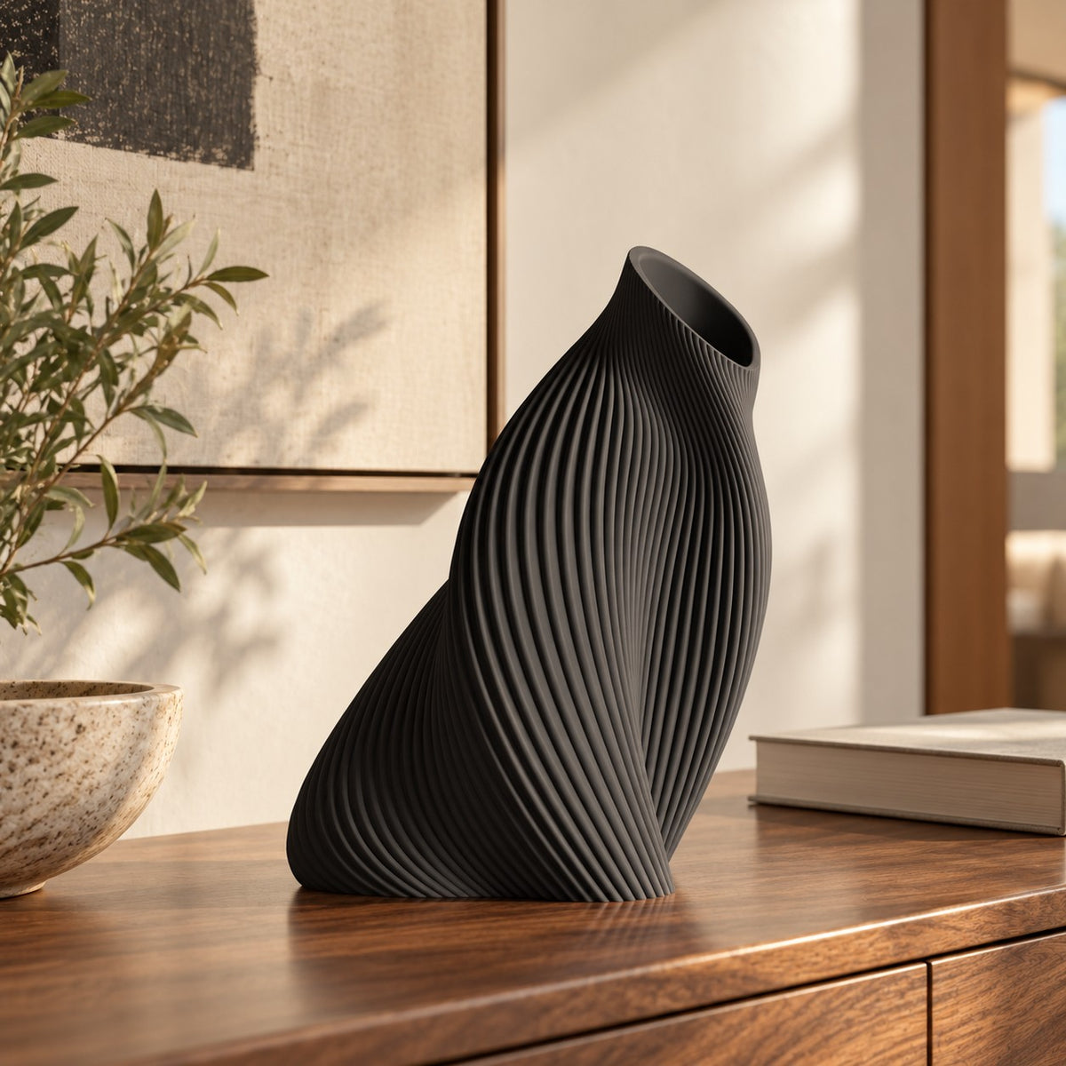 FLUVA Nero opaco, altezza prevista 25 cm, consolle elegante - visualizzazione illustrativa