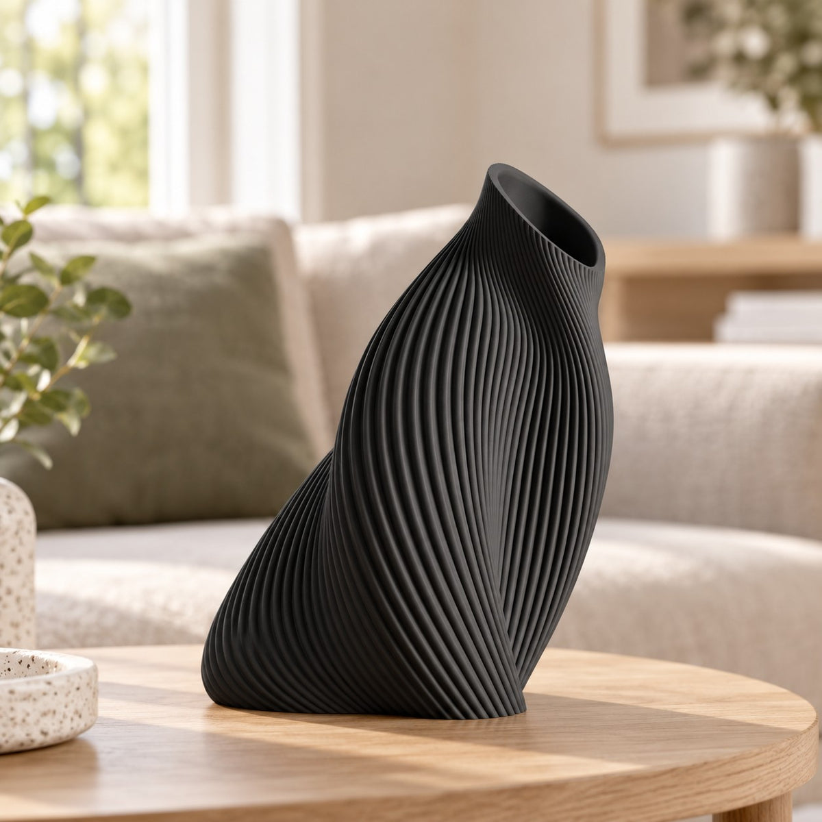 FLUVA Nero opaco, altezza prevista 25 cm, soggiorno contemporaneo - visualizzazione illustrativa