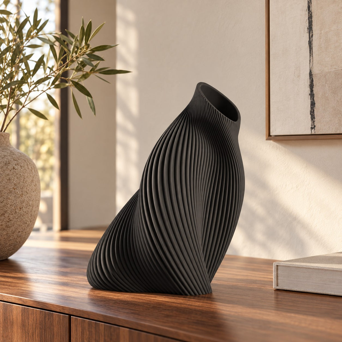 FLUVA Nero opaco, altezza prevista 35 cm, consolle elegante - visualizzazione illustrativa