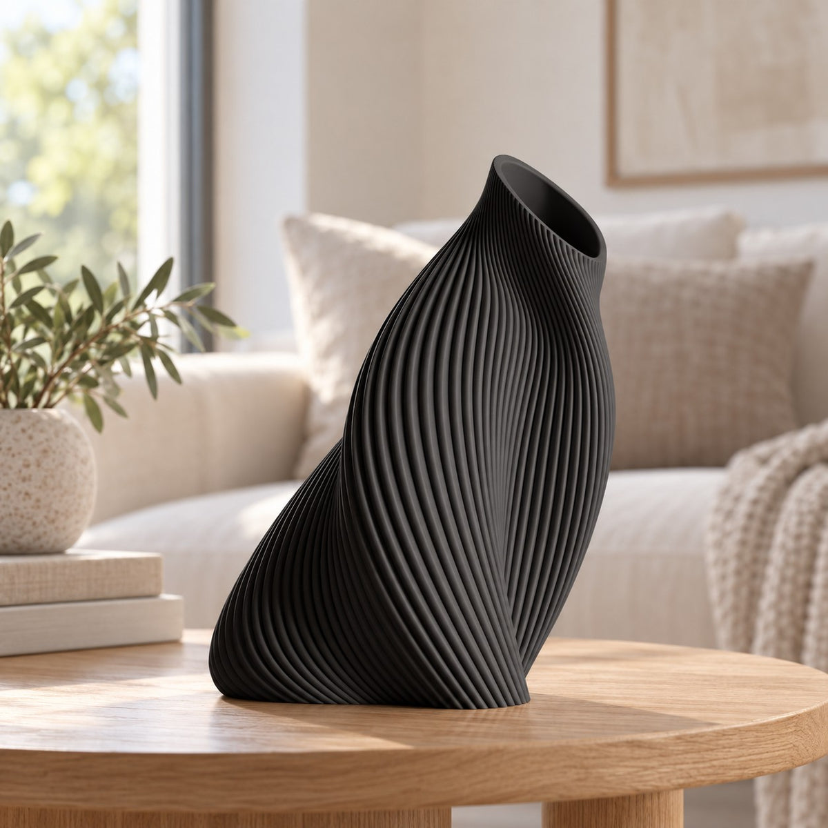 FLUVA Nero opaco, altezza prevista 35 cm, soggiorno contemporaneo - visualizzazione illustrativa