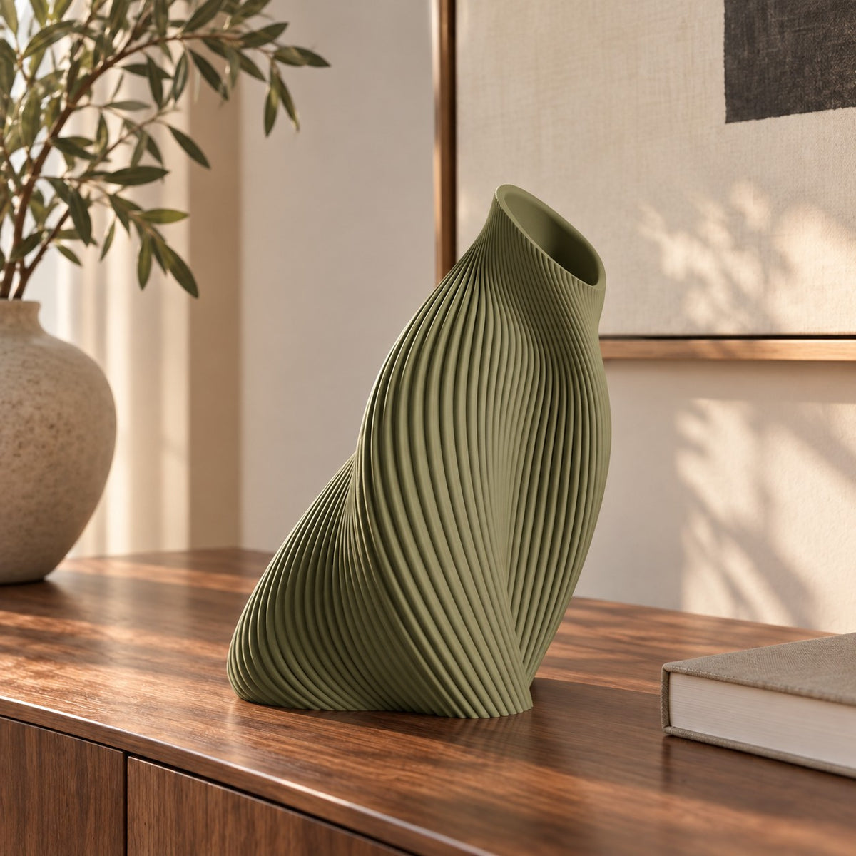 FLUVA Verde oliva, altezza prevista 25 cm, consolle elegante - visualizzazione illustrativa
