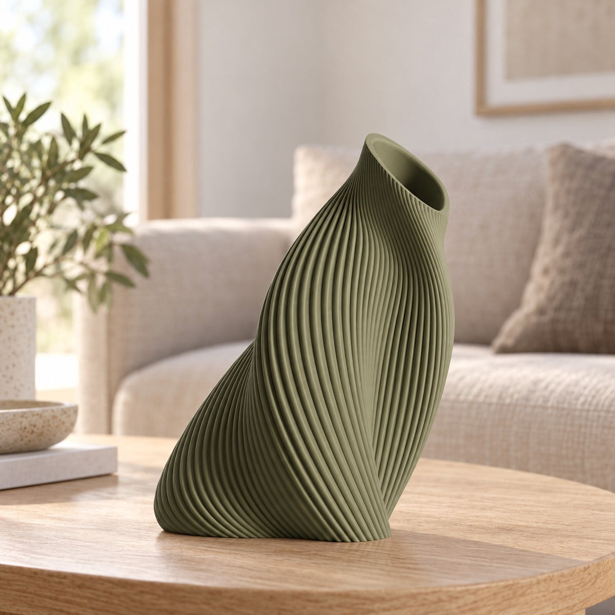 FLUVA Verde oliva, altezza prevista 25 cm, soggiorno contemporaneo - visualizzazione illustrativa