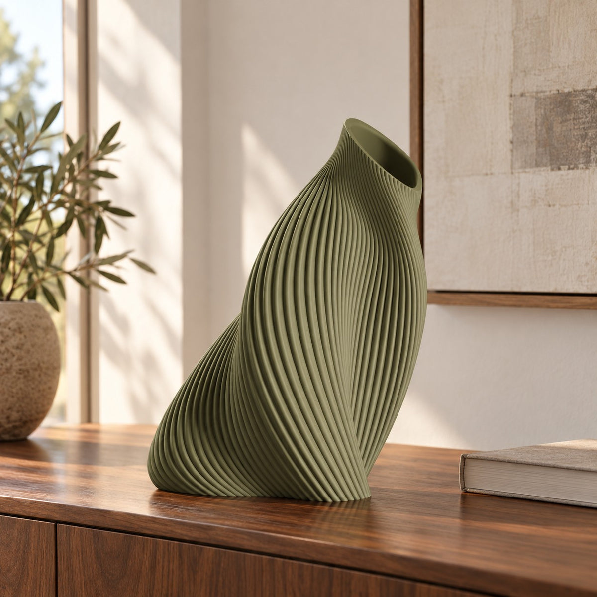 FLUVA Verde oliva, altezza prevista 35 cm, consolle elegante - visualizzazione illustrativa