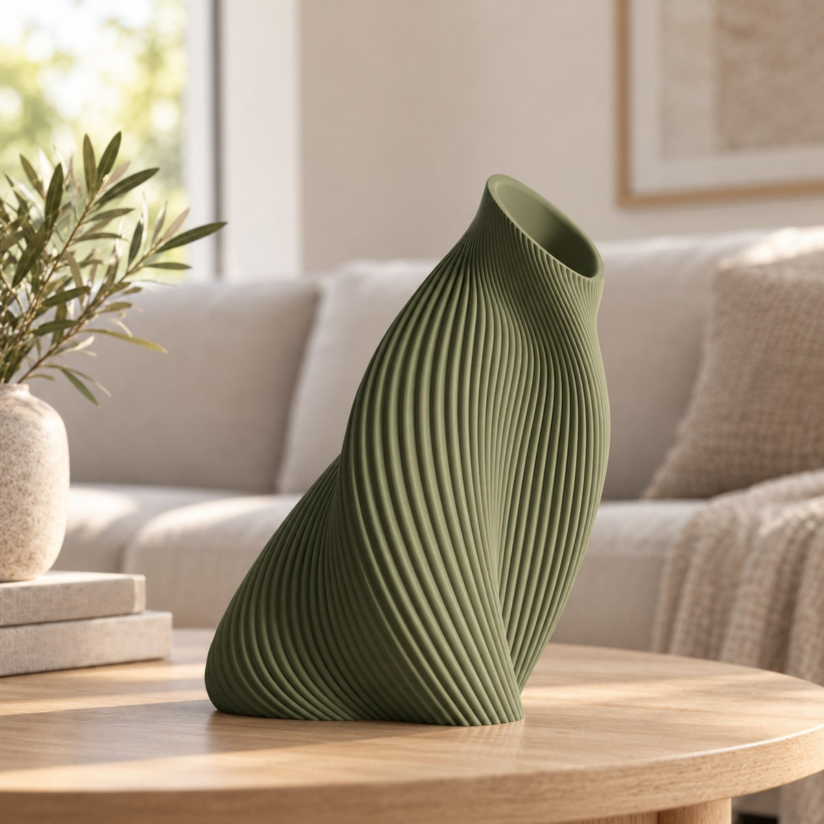 FLUVA Verde oliva, altezza prevista 35 cm, soggiorno contemporaneo - visualizzazione illustrativa
